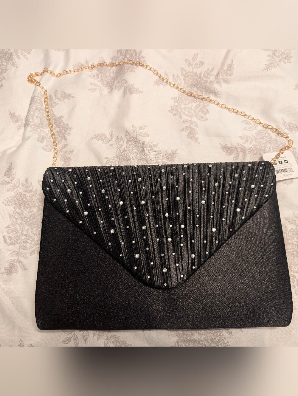 Ladies Beaded Black Clutch, NEW